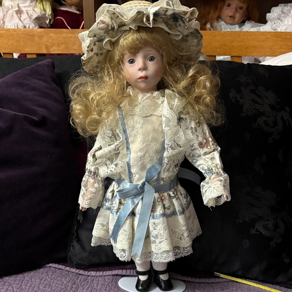 Teresa by Dynasty doll collection Elegant Porcelain Doll with Blue Ribbon